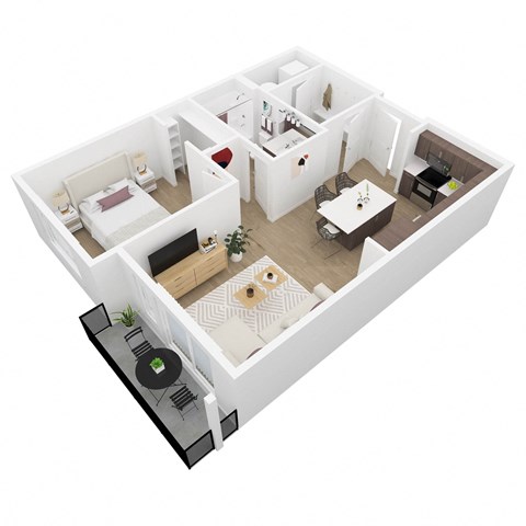 7th West at Midtown Apartments 1x1 Floor Plan